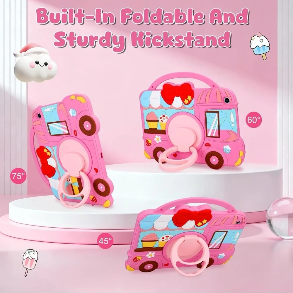 Galaxy Tab A9 Plus 11” Case Kids Pink w/ Strap Handle & Rotating Stand